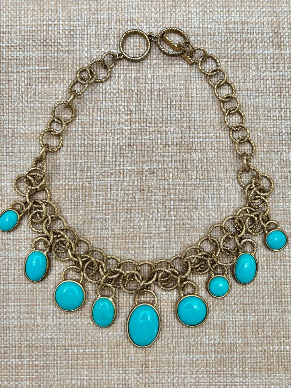 Gold-Tone Statement Chain Necklace with Turquoise Blue Stone Drops